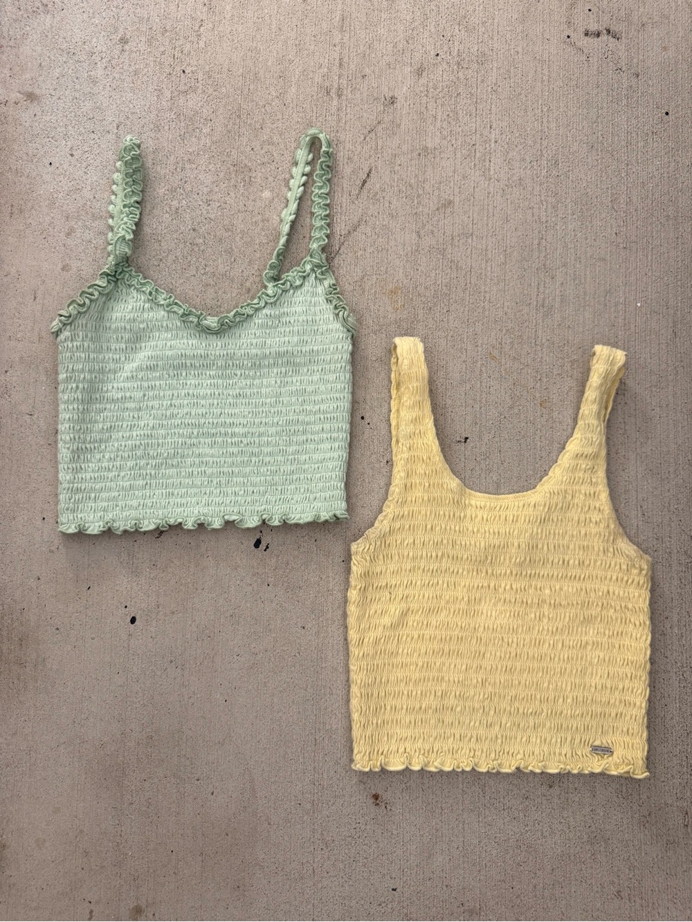 Smocked Crop Tank Tops — Mint Green & Pale Yellow